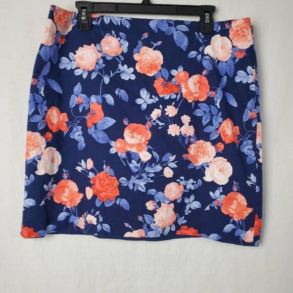 Talbots Size 14 Navy Floral Lined Skirt - Picture 3 of 9